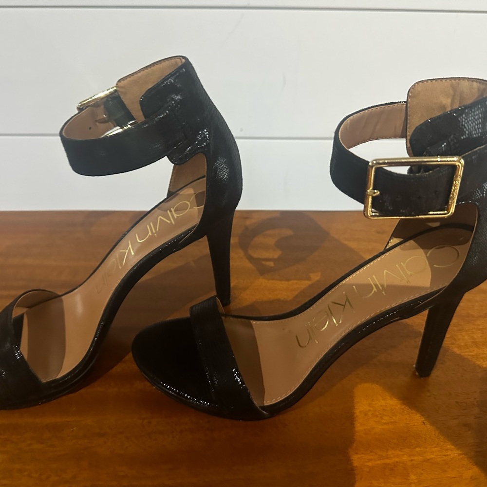 Calvin Klein Black Ankle-Strap Stiletto Sandals